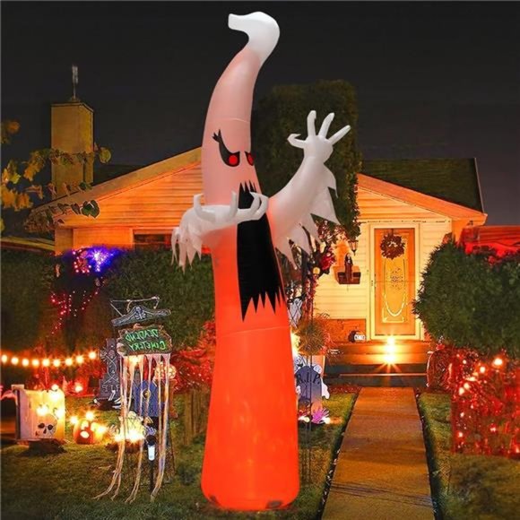 12 FT Halloween Inflatable High Ghost Red Eye with Built-in LEDs - Picture 4 of 6